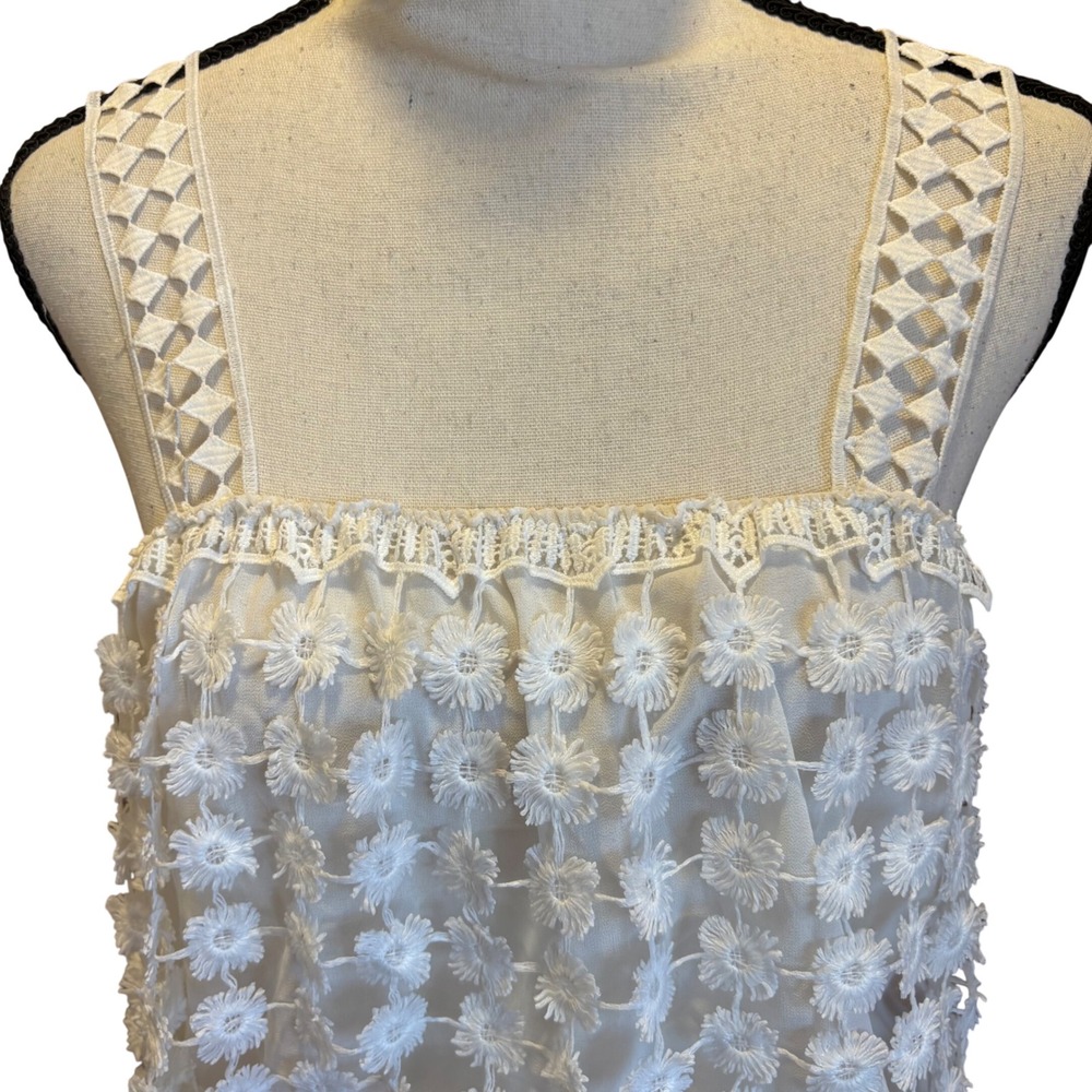 Paola Poggi White Floral Lace 3D Daisy Camisole Smocked Stretch Tank Top IT 38 S - Picture 2 of 11